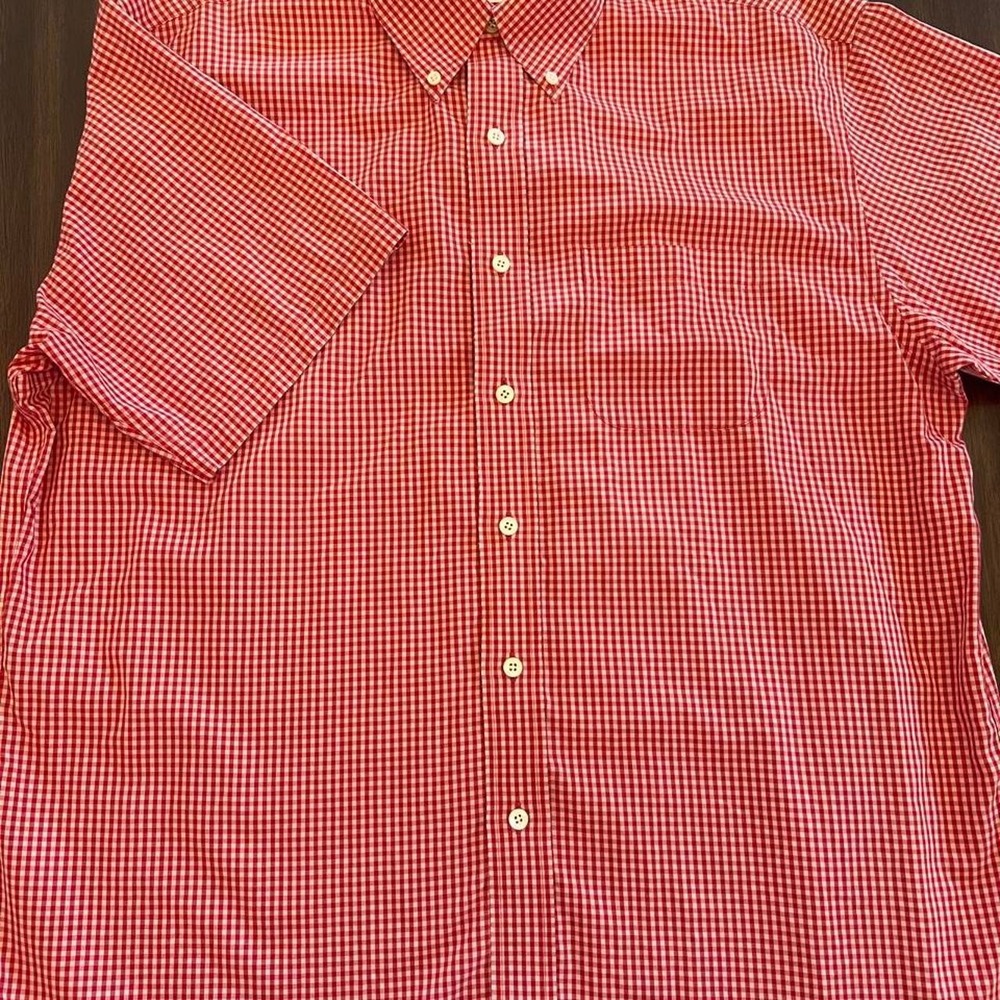 Brooks Brothers Mens Red White Gingham Supima Cotton Short Sleeve Shirt Large